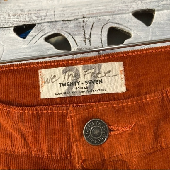 NWOT Free People We The Free Skinny Cotton Corduroy Fired Chestnut Raw Hem Pants - Picture 5 of 8